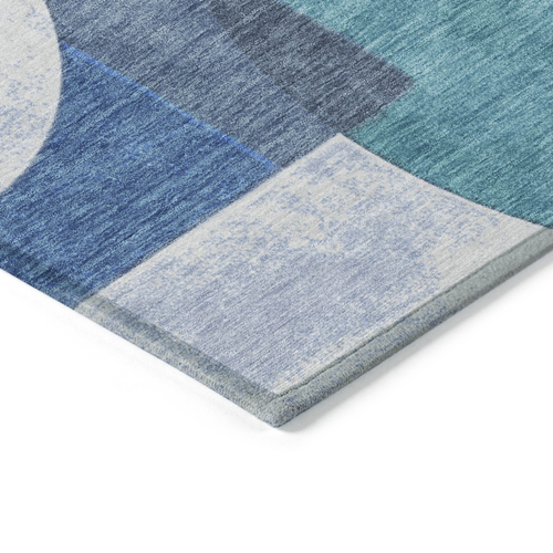10' X 14' Teal Blue And Ivory Geometric Washable Indoor Outdoor Area Rug