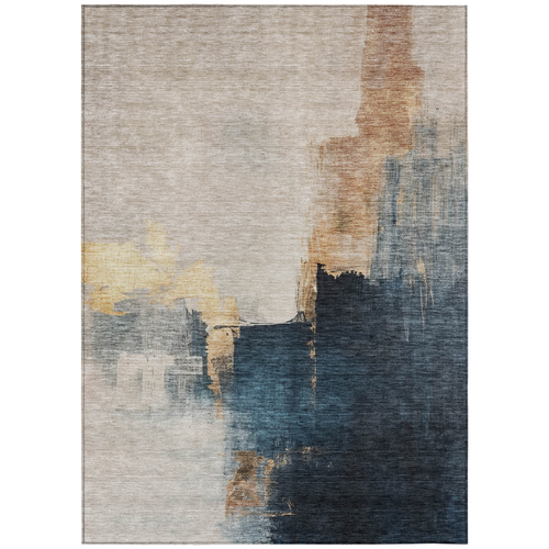 10' X 14' Taupe Black And Blue Abstract Washable Indoor Outdoor Area Rug