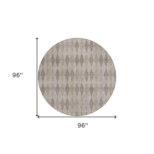 8' Round Beige Taupe and Brown Round Geometric Washable Non Skid Indoor Outdoor Area Rug