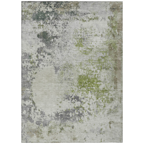 10' X 14' Linen Fern Green And Beige Abstract Washable Indoor Outdoor Area Rug