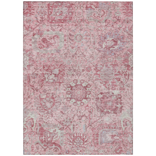 8' X 10' Pink And Gray Damask Washable Indoor Outdoor Area Rug