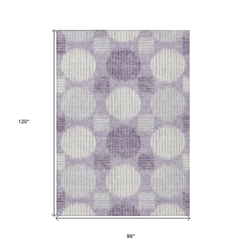 8' X 10' Purple And Ivory Geometric Washable Indoor Outdoor Area Rug