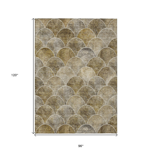 8' X 10' Taupe Beige And Gray Abstract Washable Indoor Outdoor Area Rug
