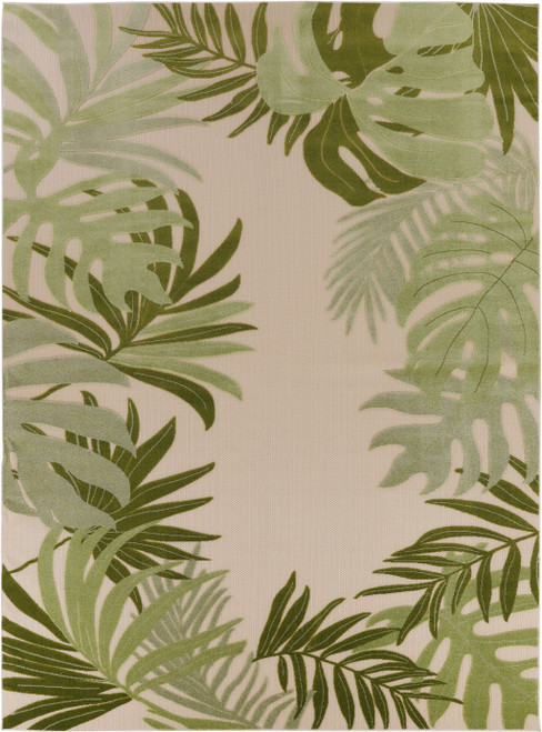 10' X 14' Ivory And Green Palm Leaf Indoor Outdoor Area Rug