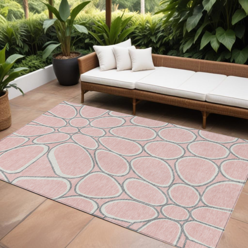 10' X 14' Pink Gray And Ivory Abstract Washable Indoor Outdoor Area Rug