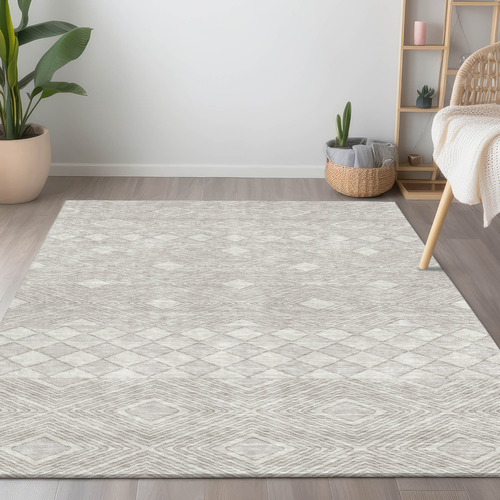 10' X 14' Ivory And Gray Geometric Washable Indoor Outdoor Area Rug