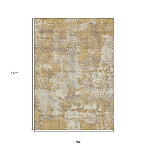 8' X 10' Gold Brown And Beige Abstract Washable Indoor Outdoor Area Rug