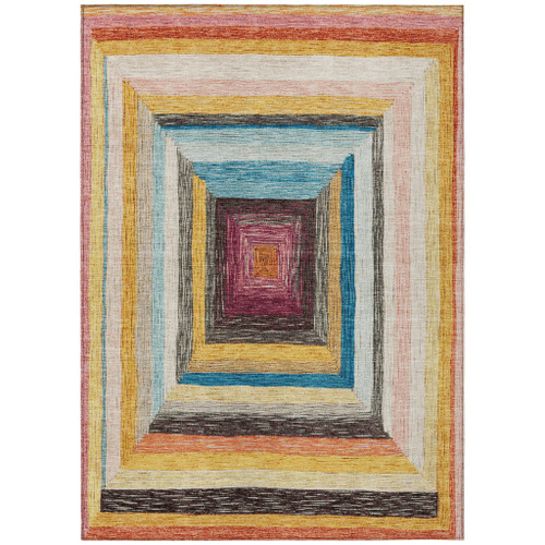 9' X 12' Amber Pink And Teal Blue Geometric Washable Indoor Outdoor Area Rug