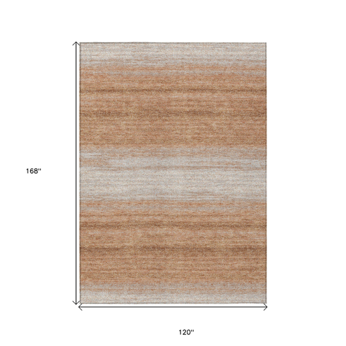 10' X 14' Copper And Beige Abstract Washable Indoor Outdoor Area Rug