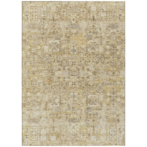8' X 10' Wheat Beige And Gray Floral Washable Indoor Outdoor Area Rug