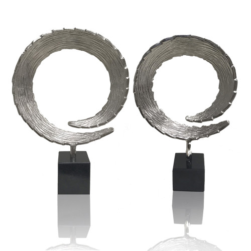 17" Black and Silver Marble and Aluminum Tabletop Sculpture