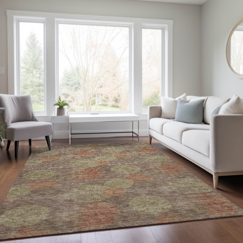9' X 12' Brown Taupe And Sage Polka Dot Washable Indoor Outdoor Area Rug
