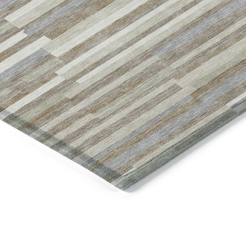 10' X 14' Taupe Gray And Ivory Striped Washable Indoor Outdoor Area Rug
