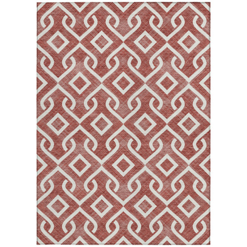 8' X 10' Burgundy And Ivory Geometric Washable Indoor Outdoor Area Rug
