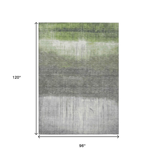 8' X 10' Fern Green And Gray Abstract Washable Indoor Outdoor Area Rug - Fern Green, Gray