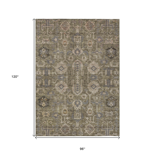 8' X 10' Brown Gray And Charcoal Oriental Washable Indoor Outdoor Area Rug