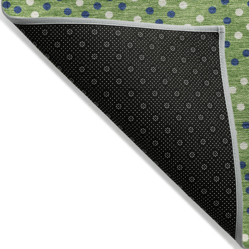 9' X 12' Green Blue And Ivory Polka Dot Washable Indoor Outdoor Area Rug