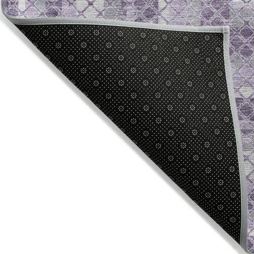 8' Lavender And Ivory Round Geometric Washable Indoor Outdoor Area Rug - Lavender, Ivory