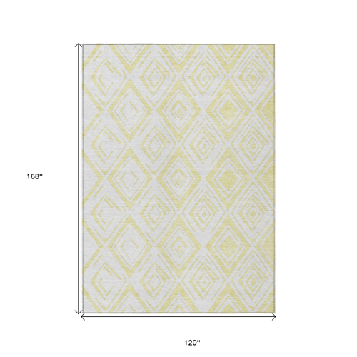10' X 14' Yellow And Ivory Geometric Washable Indoor Outdoor Area Rug
