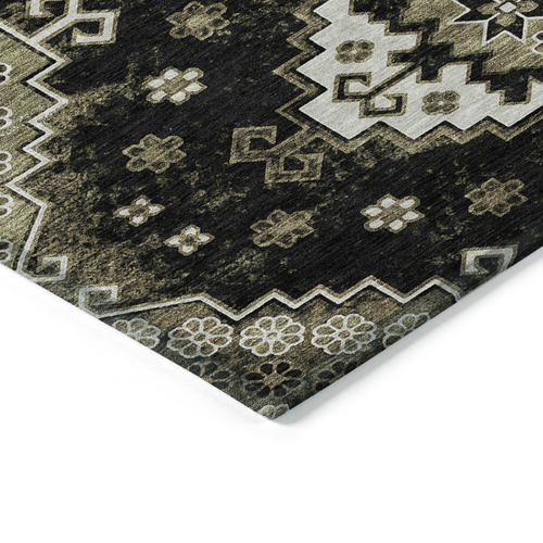 10' X 14' Black Ivory And Taupe Medallion Washable Indoor Outdoor Area Rug