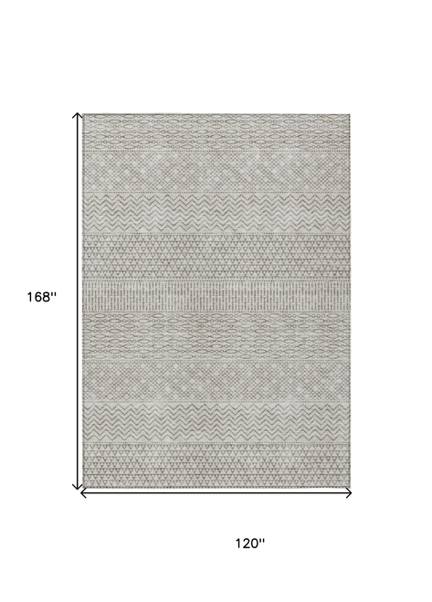 10' X 14' Beige And Ivory Chevron Washable Indoor Outdoor Area Rug