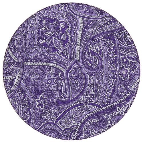 8' Purple Lavender And Silver Round Paisley Washable Indoor Outdoor Area Rug