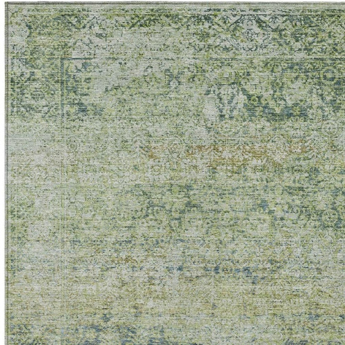 9' X 12' Artichoke Green And Ivory Abstract Washable Indoor Outdoor Area Rug - Artichoke Green, Ivory