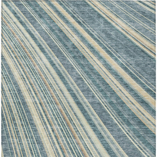 10' X 14' Sky Blue Beige And Tan Striped Washable Indoor Outdoor Area Rug