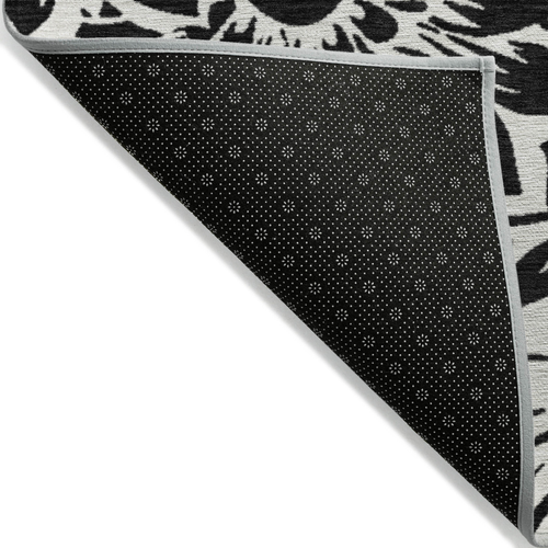 8' Round Black and Ivory Round Floral Washable Non Skid Indoor Outdoor Area Rug