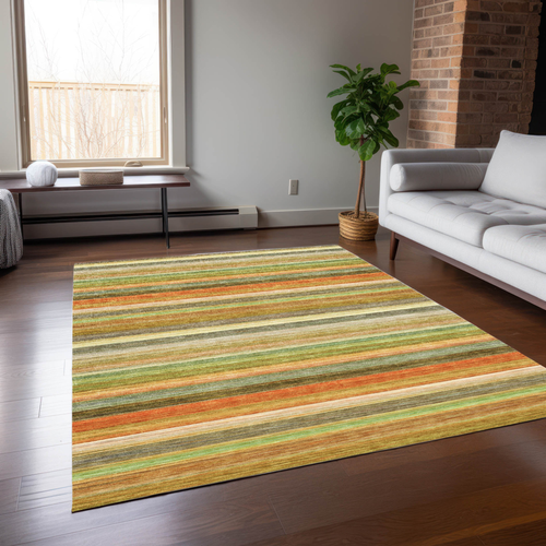 10' X 14' Artichoke Green Striped Washable Non Skid Indoor Outdoor Area Rug