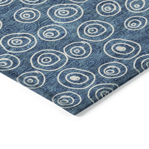 8' X 10' Navy Blue And Ivory Geometric Washable Indoor Outdoor Area Rug