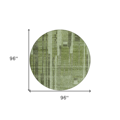 8' Green And Gray Round Striped Washable Indoor Outdoor Area Rug