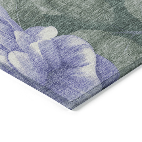 8' X 10' Lavender And Olive Green Floral Washable Indoor Outdoor Area Rug
