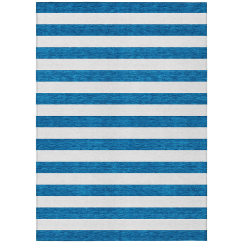 10' X 14' Navy Blue Striped Washable Non Skid Indoor Outdoor Area Rug