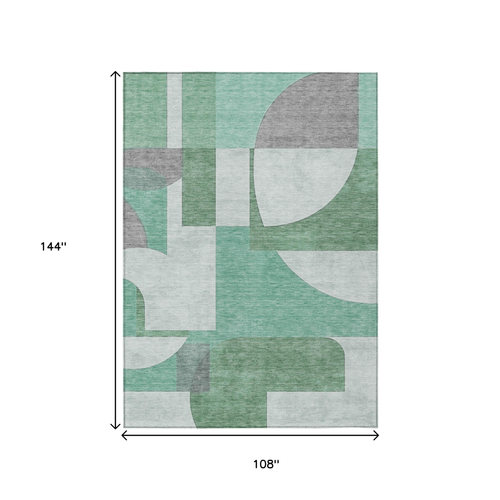 9' X 12' Green Sage And Gray Geometric Washable Indoor Outdoor Area Rug