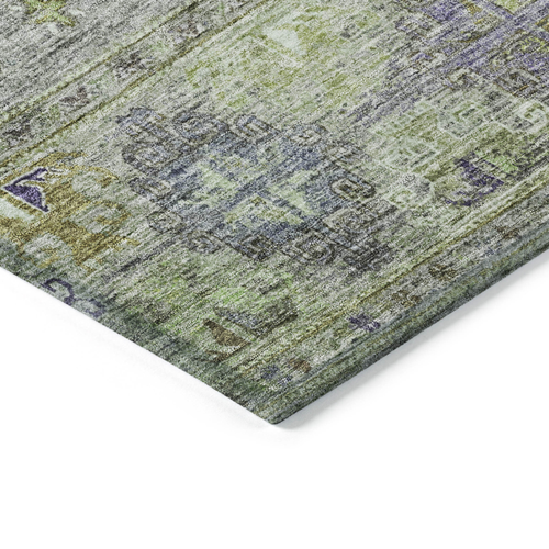 9' X 12' Sage And Gray Floral Washable Indoor Outdoor Area Rug