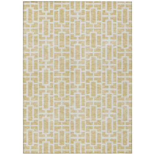 8' X 10' Wheat And Ivory Geometric Washable Indoor Outdoor Area Rug