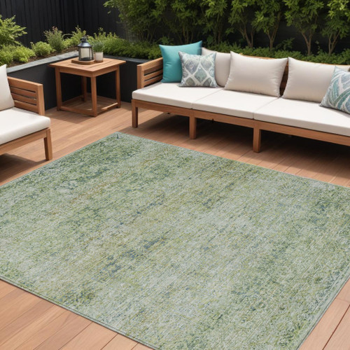 10' X 14' Artichoke Green And Ivory Abstract Washable Indoor Outdoor Area Rug - Artichoke Green, Ivory