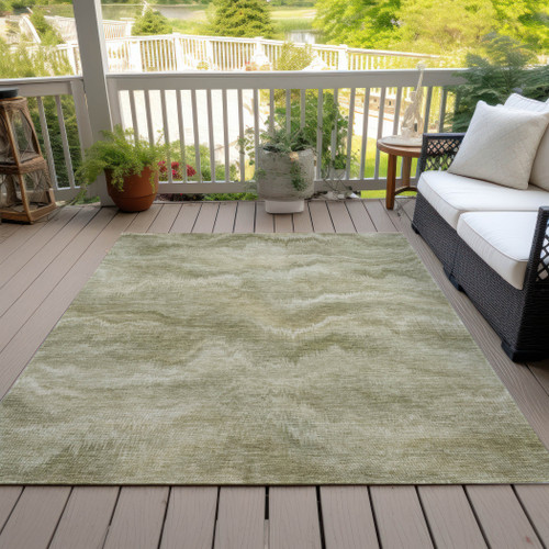 9' X 12' Sage And Ivory Abstract Washable Indoor Outdoor Area Rug - Sage, Ivory