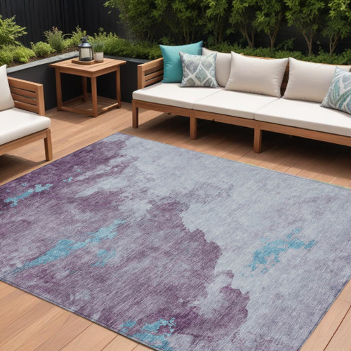 8' X 10' Lavender And Teal Blue Abstract Washable Indoor Outdoor Area Rug - Lavender, Teal Blue