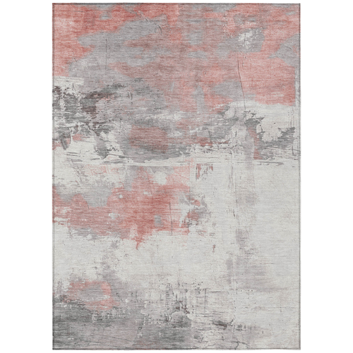 8' X 10' Coral And Gray Abstract Washable Indoor Outdoor Area Rug