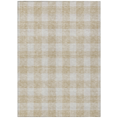 10' X 14' Beige And Gray Plaid Washable Indoor Outdoor Area Rug