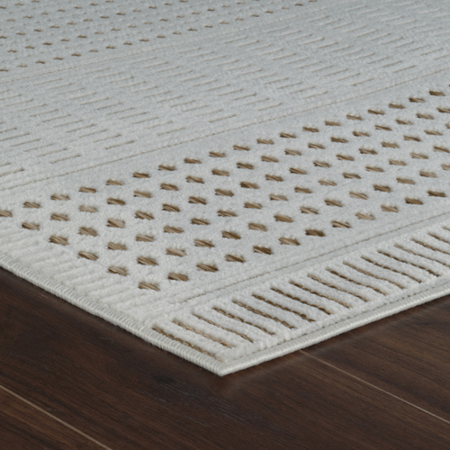 6' X 9' Beige and Brown Geometric Distressed Indoor Outdoor Area Rug