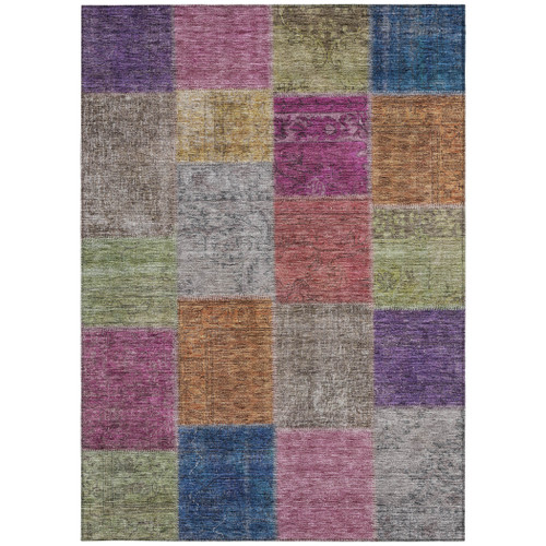 8' X 10' Copper Navy Blue And Gold Patchwork Washable Indoor Outdoor Area Rug