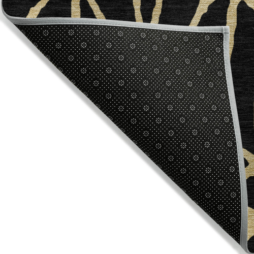 9' X 12' Black And Gold Geometric Washable Indoor Outdoor Area Rug