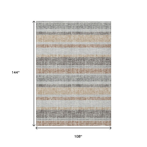 9' X 12' Gray And Silver Striped Washable Indoor Outdoor Area Rug - Gray, Silver