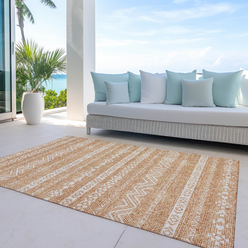 9' X 12' Terra Cotta And Beige Southwestern Washable Indoor Outdoor Area Rug