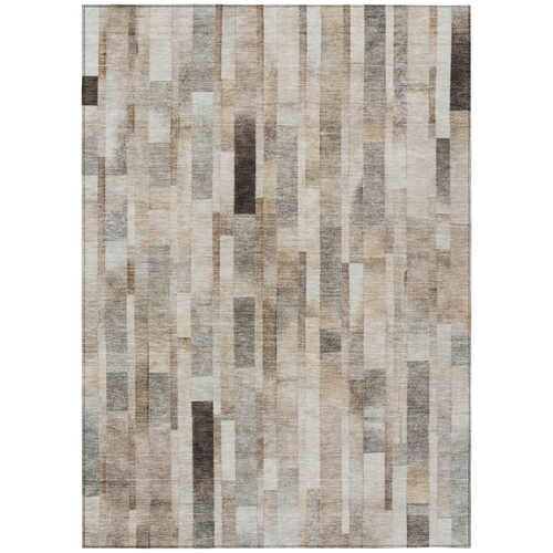 9' X 12' Taupe And Gray Striped Washable Indoor Outdoor Area Rug