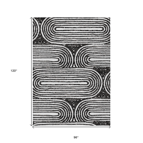 8' X 10' Black And White Abstract Washable Indoor Outdoor Area Rug