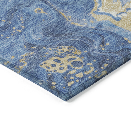8' X 10' Blue Gold And Ivory Abstract Washable Indoor Outdoor Area Rug